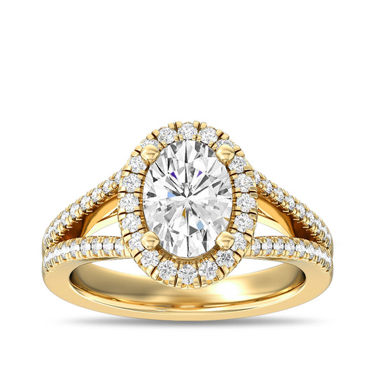 Adamante 3-3/8 ct. tw. Lab-Grown Oval Diamond Halo Split Shank Engagement Ring in 14K Yellow Gold