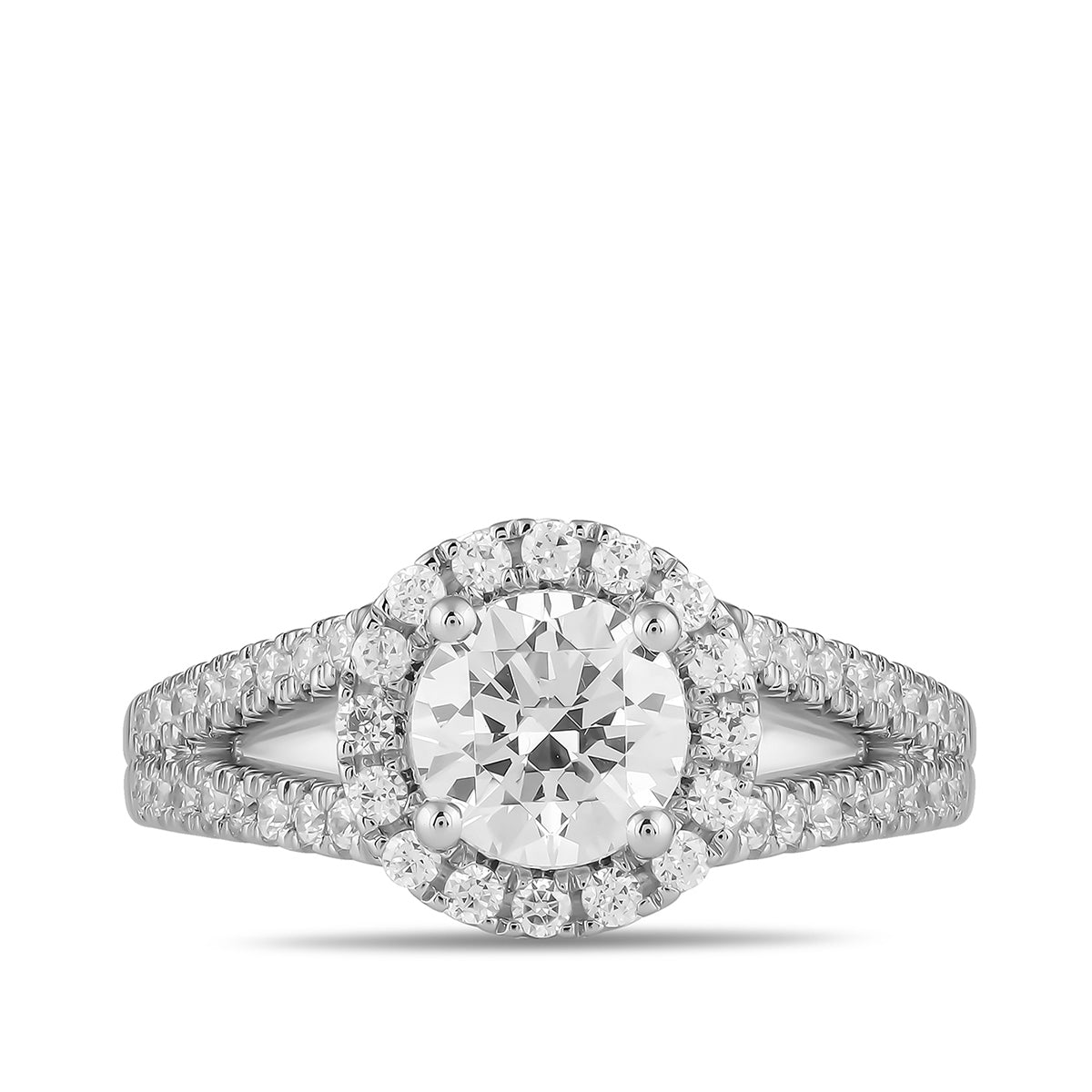 Adamante 3-3/8 ct. tw. Lab-Grown Round Brilliant Diamond Halo Split Shank Engagement Ring in 14K White Gold close-up detail