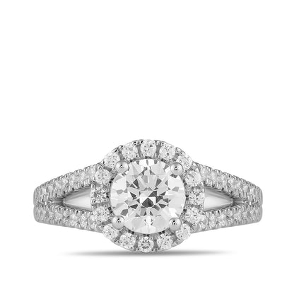 Adamante 3-3/8 ct. tw. Lab-Grown Round Brilliant Diamond Halo Split Shank Engagement Ring in 14K White Gold close-up detail