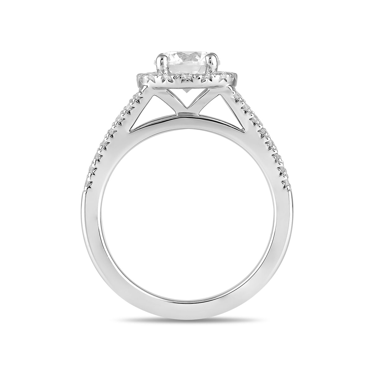 Adamante 3-3/8 ct. tw. Lab-Grown Round Brilliant Diamond Halo Split Shank Engagement Ring in 14K White Gold side profile