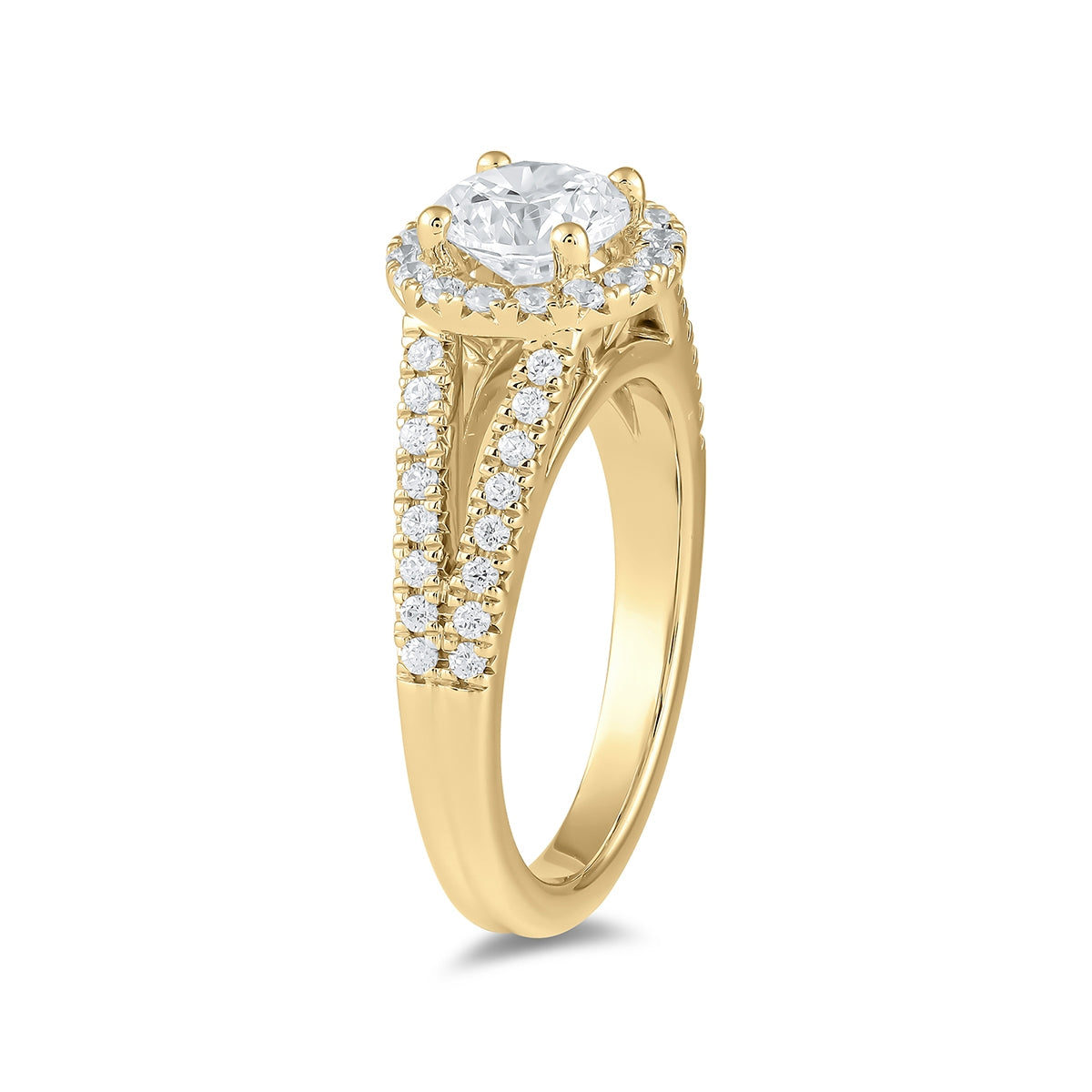 Adamante 3-3/8 ct. tw. Lab-Grown Round Brilliant Diamond Halo Split Shank Engagement Ring in 14K Yellow Gold front view