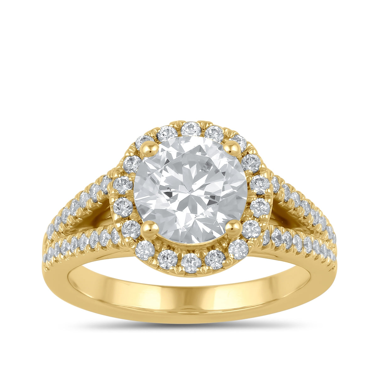 Adamante 3-3/8 ct. tw. Lab-Grown Round Brilliant Diamond Halo Split Shank Engagement Ring in 14K Yellow Gold