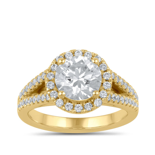 Adamante 3-3/8 ct. tw. Lab-Grown Round Brilliant Diamond Halo Split Shank Engagement Ring in 14K Yellow Gold
