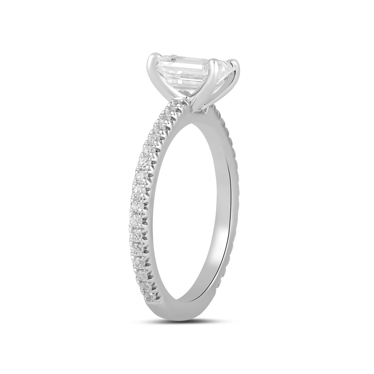 Adamante 3-1/4 ct. tw. Lab-Grown Emerald Cut Diamond Engagement Ring in 14K White Gold front view