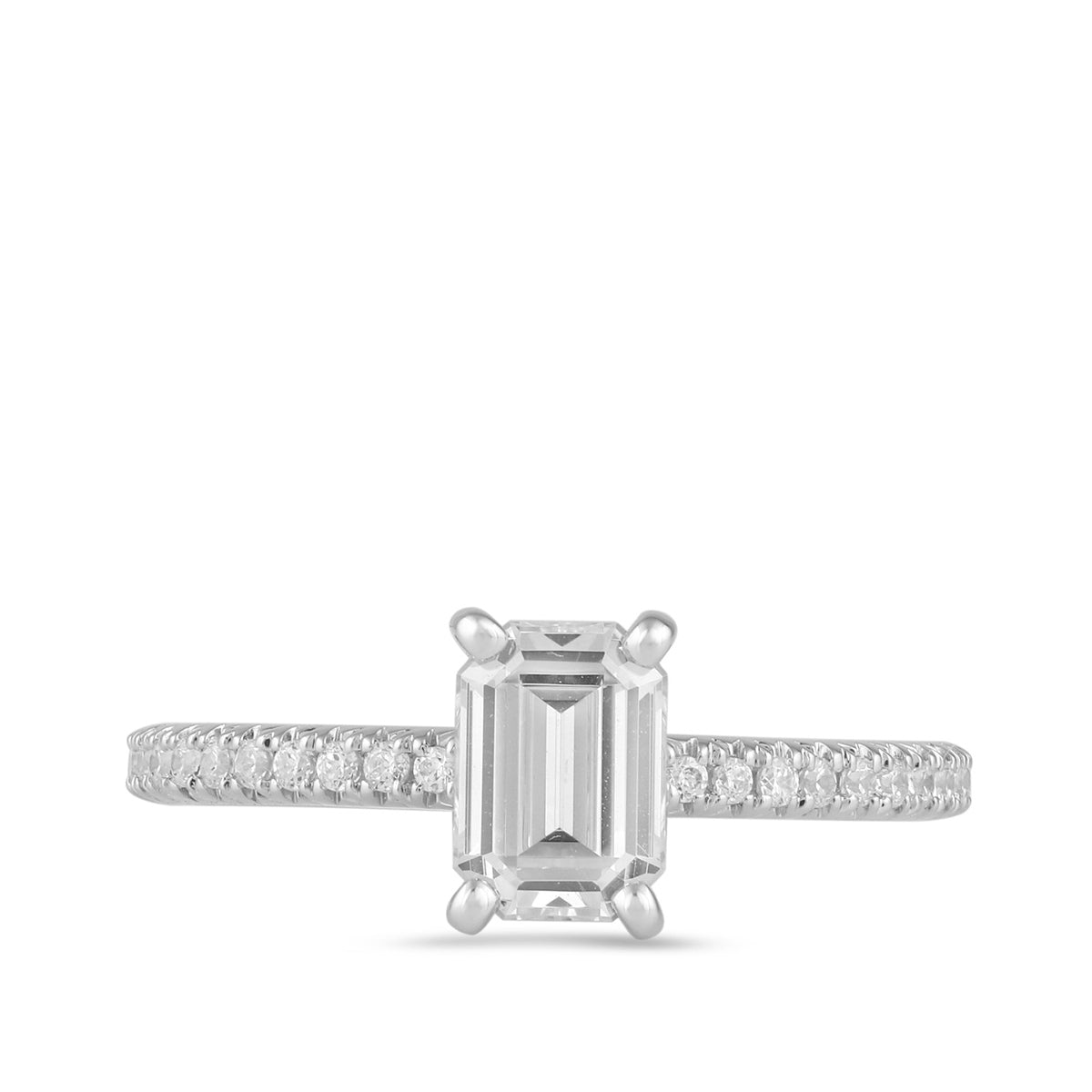 Adamante 3-1/4 ct. tw. Lab-Grown Emerald Cut Diamond Engagement Ring in 14K White Gold close-up detail