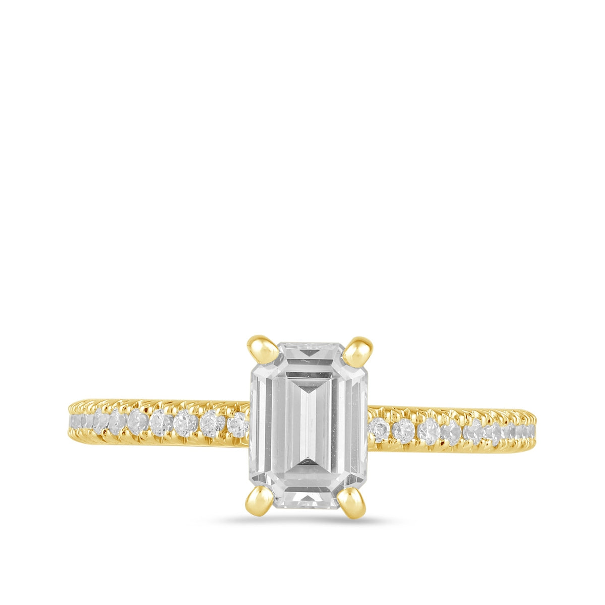 Adamante 3-1/4 ct. tw. Lab-Grown Emerald Cut Diamond Engagement Ring in 14K Yellow Gold close-up detail