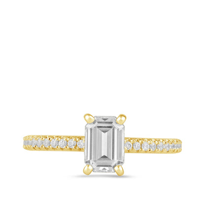 Adamante 3-1/4 ct. tw. Lab-Grown Emerald Cut Diamond Engagement Ring in 14K Yellow Gold close-up detail