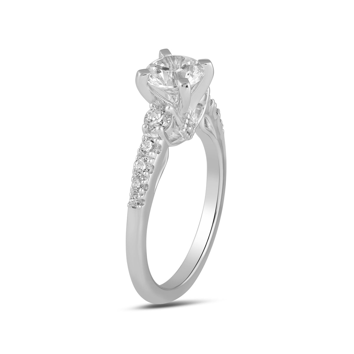 Adamante 3-Stone 3-3/8 Lab-Grown Round Brilliant Diamond Engagement Ring in 14K White Gold front view