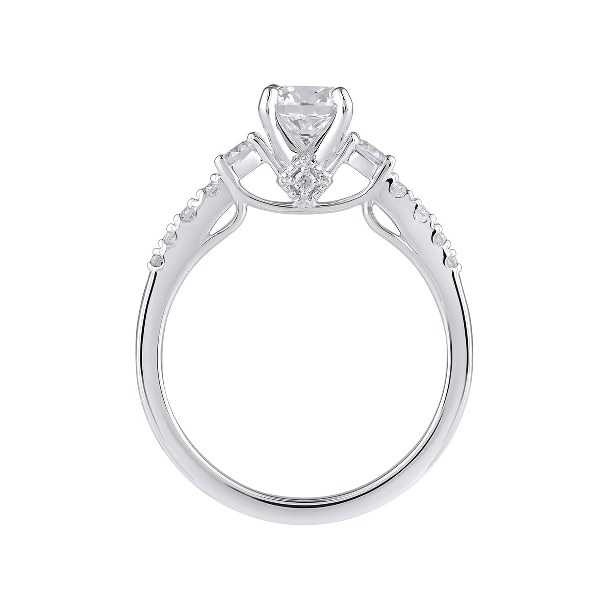 Adamante 3-Stone 3-3/8 Lab-Grown Round Brilliant Diamond Engagement Ring in 14K White Gold side profile