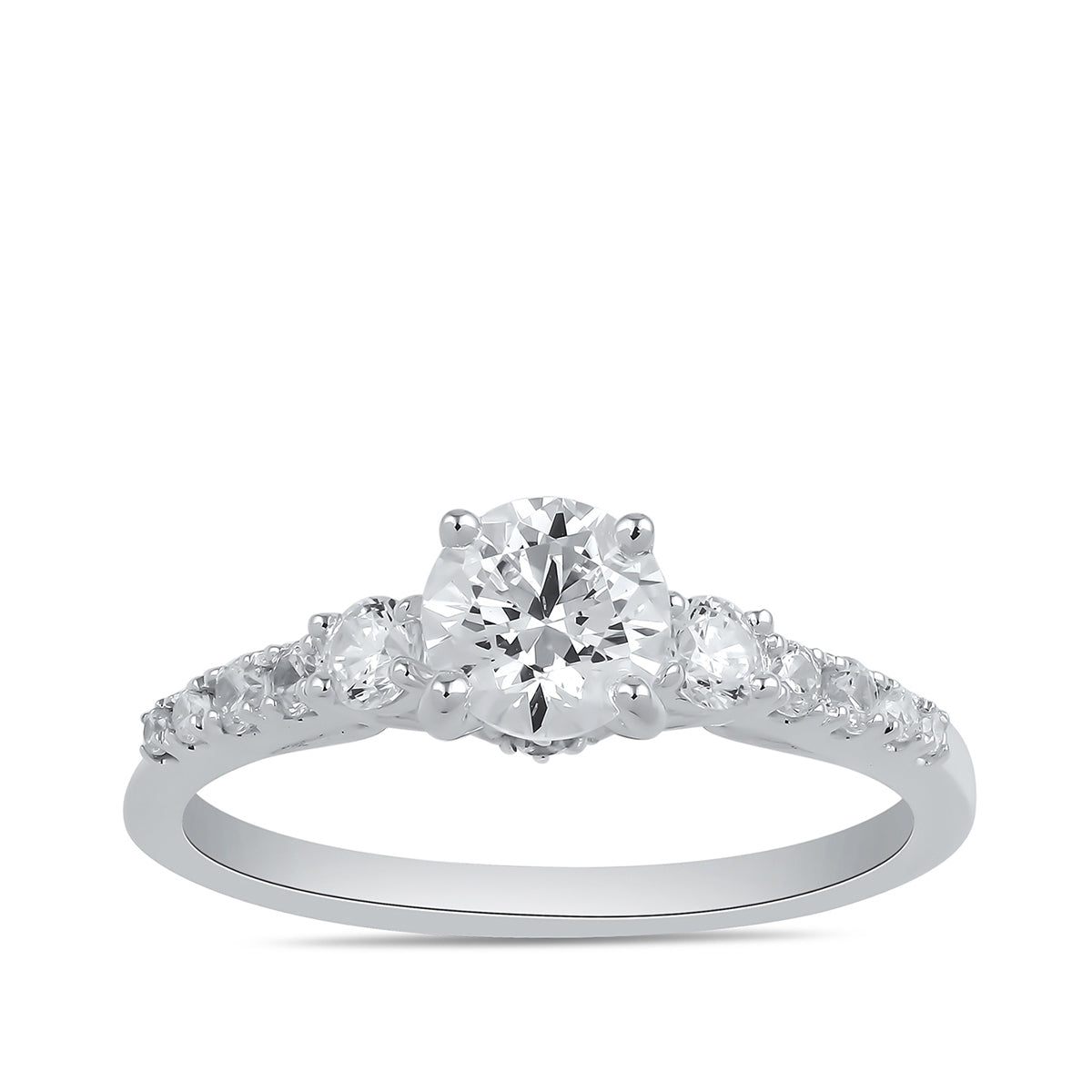 Adamante 3-Stone 3-3/8 Lab-Grown Round Brilliant Diamond Engagement Ring in 14K White Gold