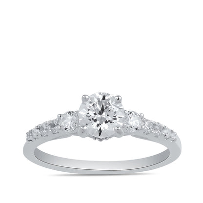 Adamante 3-Stone 3-3/8 Lab-Grown Round Brilliant Diamond Engagement Ring in 14K White Gold