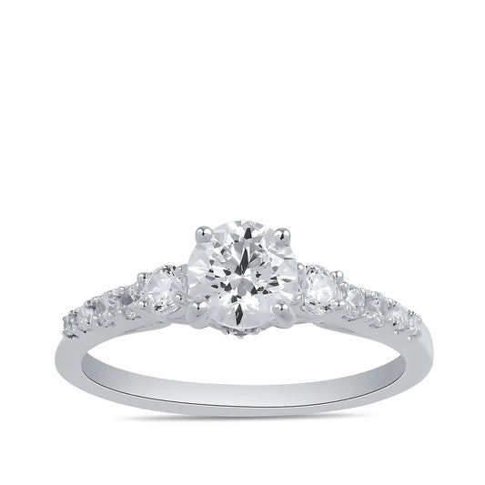 Adamante 3-Stone 3-3/8 Lab-Grown Round Brilliant Diamond Engagement Ring in 14K White Gold