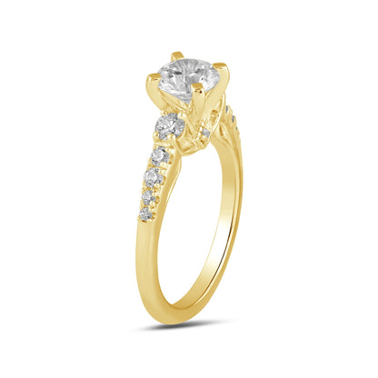 Adamante 3-Stone 3-3/8 Lab-Grown Round Brilliant Diamond Engagement Ring in 14K Yellow Gold front view