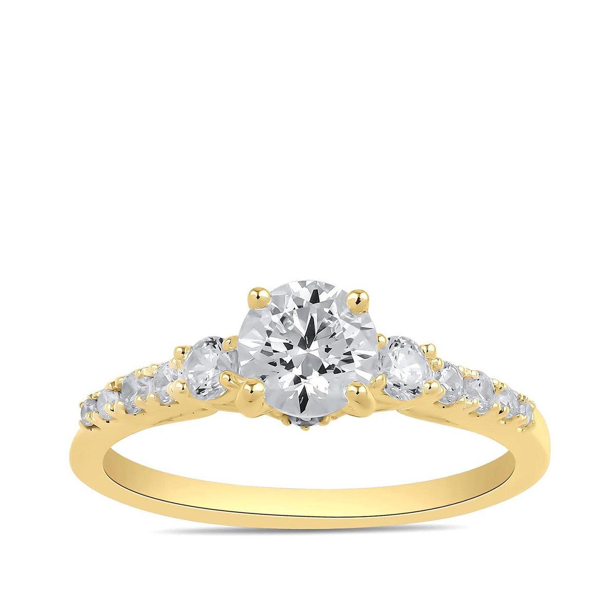 Adamante 3-Stone 3-3/8 Lab-Grown Round Brilliant Diamond Engagement Ring in 14K Yellow Gold