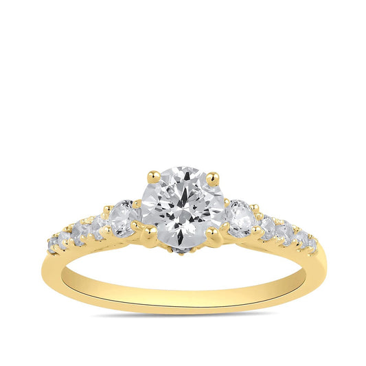 Adamante 3-Stone 3-3/8 Lab-Grown Round Brilliant Diamond Engagement Ring in 14K Yellow Gold