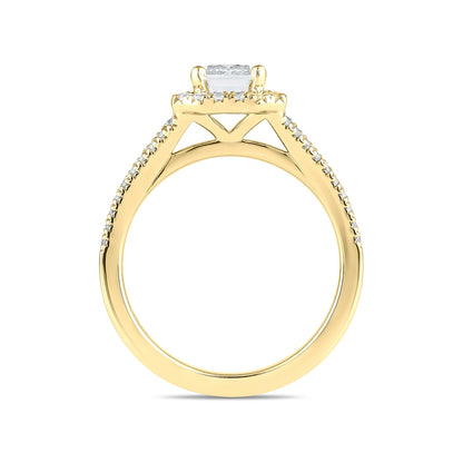 Adamante 3-1/2 ct. tw. Lab-Grown Emerald Cut Diamond Halo Split Shank Engagement Ring in 14K Yellow Gold side profile