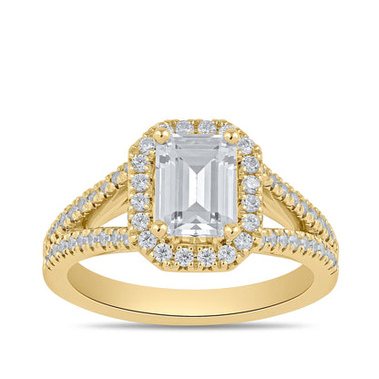 Adamante 3-1/2 ct. tw. Lab-Grown Emerald Cut Diamond Halo Split Shank Engagement Ring in 14K Yellow Gold