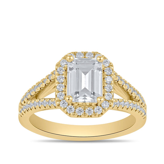 Adamante 3-1/2 ct. tw. Lab-Grown Emerald Cut Diamond Halo Split Shank Engagement Ring in 14K Yellow Gold