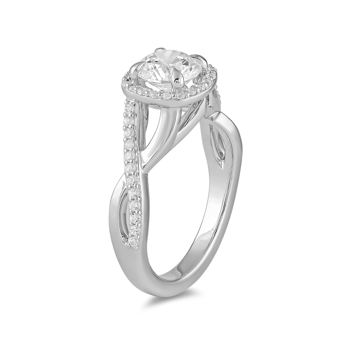 Adamante 3-1/4 ct. tw. Lab-Grown Round Brilliant Diamond Halo Twist Engagement Ring in 14K White Gold front view
