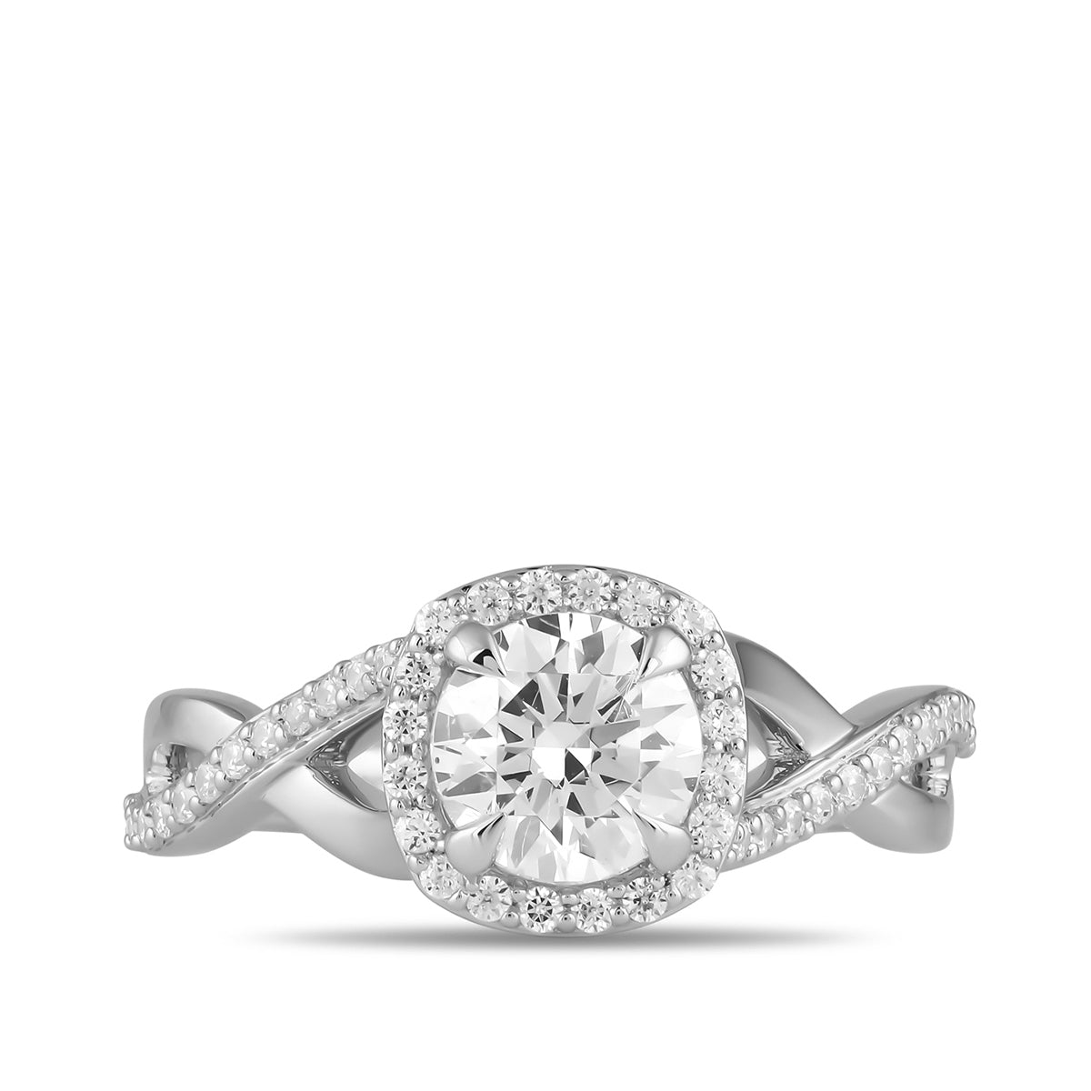 Adamante 3-1/4 ct. tw. Lab-Grown Round Brilliant Diamond Halo Twist Engagement Ring in 14K White Gold close-up detail