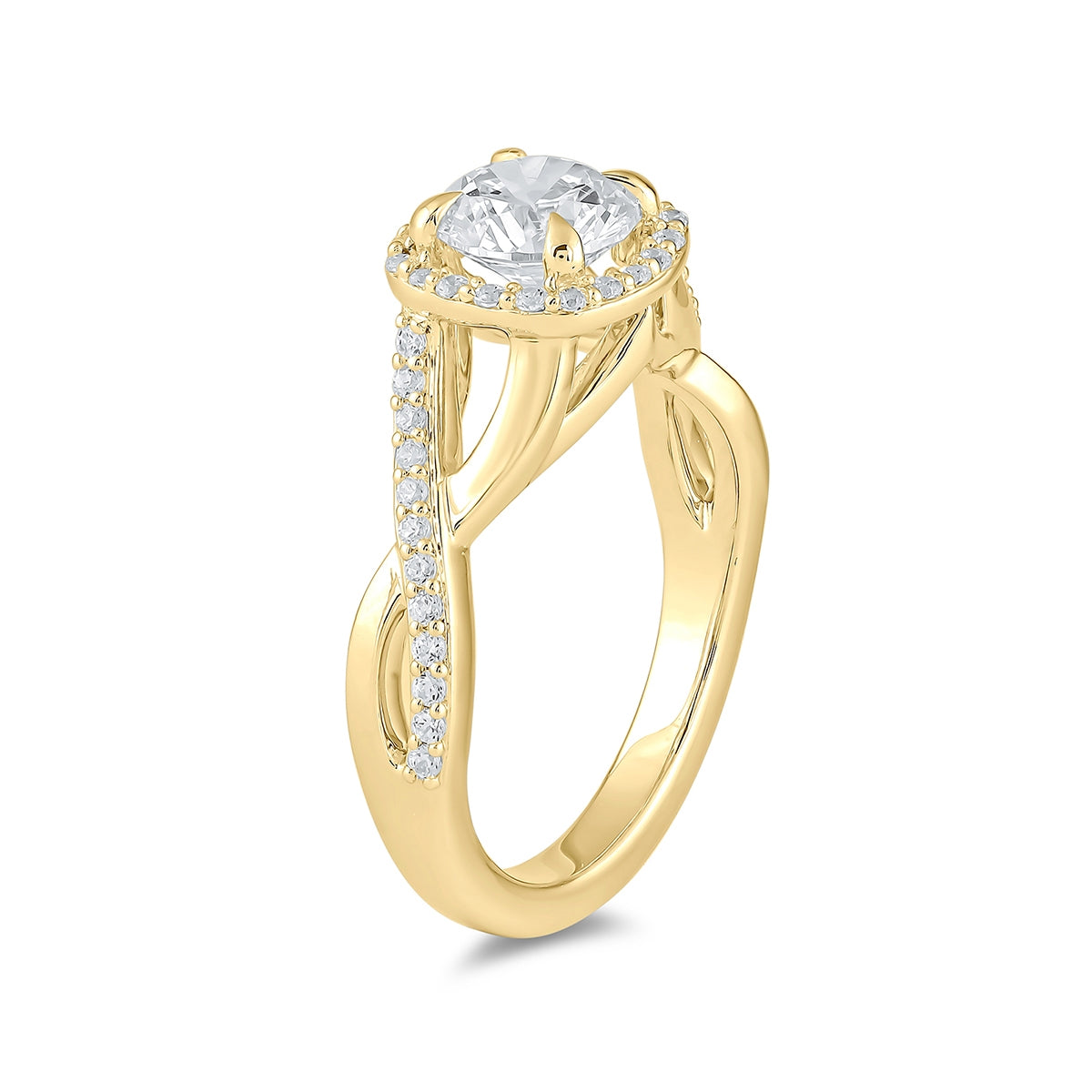 Adamante 3-1/4 ct. tw. Lab-Grown Round Brilliant Diamond Halo Twist Engagement Ring in 14K Yellow Gold front view