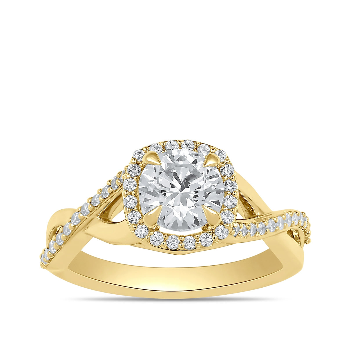 Adamante 3-1/4 ct. tw. Lab-Grown Round Brilliant Diamond Halo Twist Engagement Ring in 14K Yellow Gold