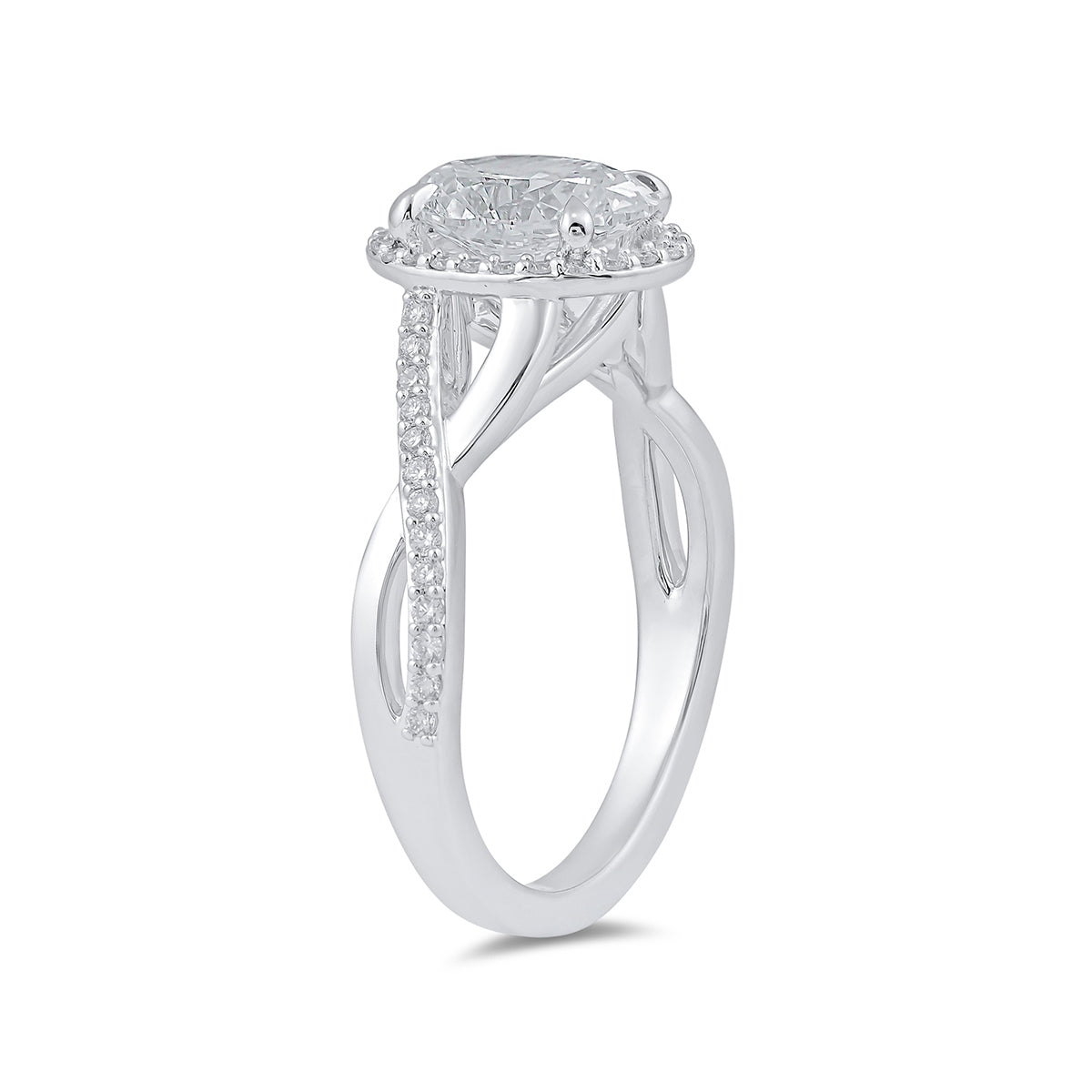 Adamante 3-1/4 ct. tw. Lab-Grown Oval Diamond Halo Twist Engagement Ring in 14K White Gold front view