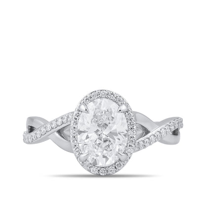Adamante 3-1/4 ct. tw. Lab-Grown Oval Diamond Halo Twist Engagement Ring in 14K White Gold close-up detail
