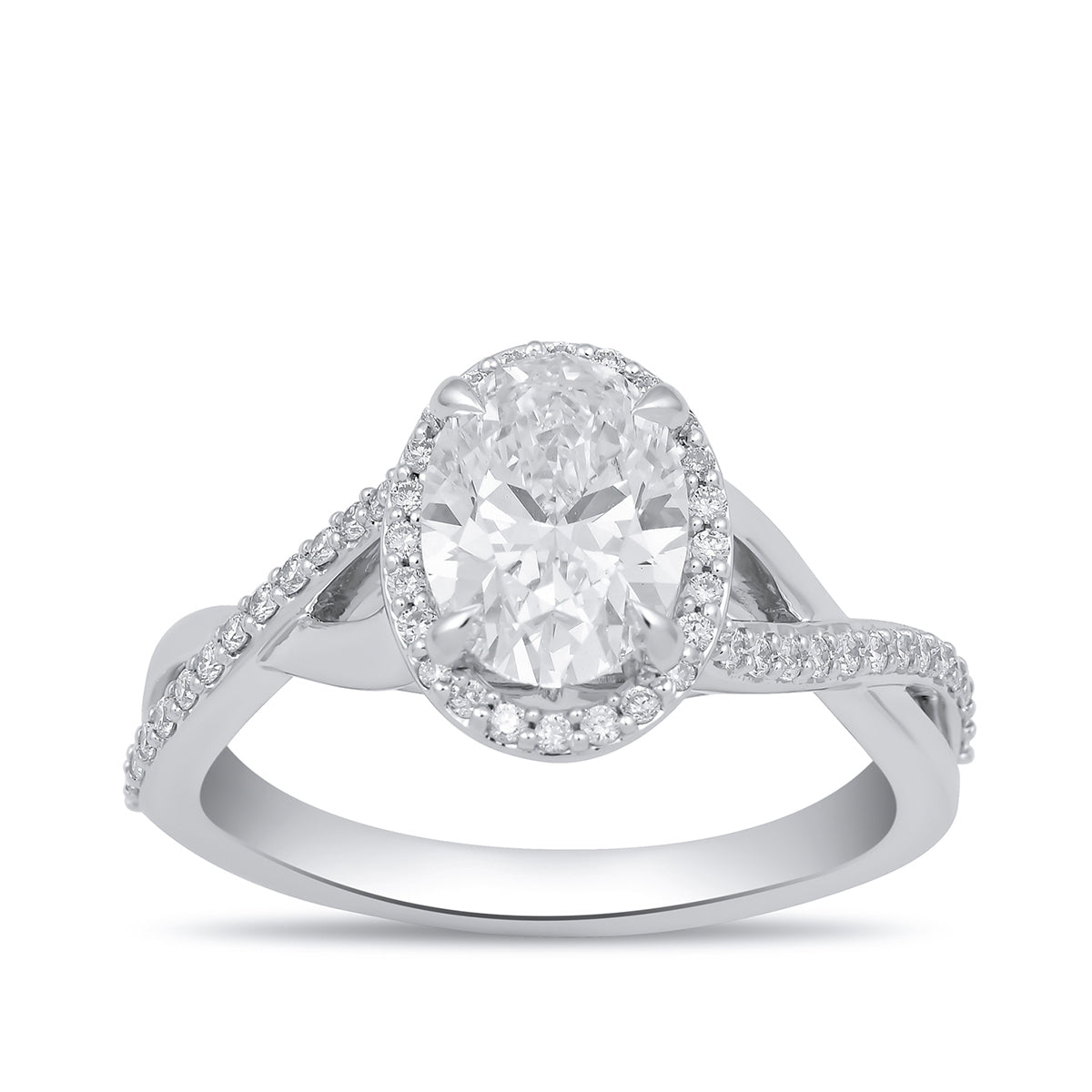 Adamante 3-1/4 ct. tw. Lab-Grown Oval Diamond Halo Twist Engagement Ring in 14K White Gold