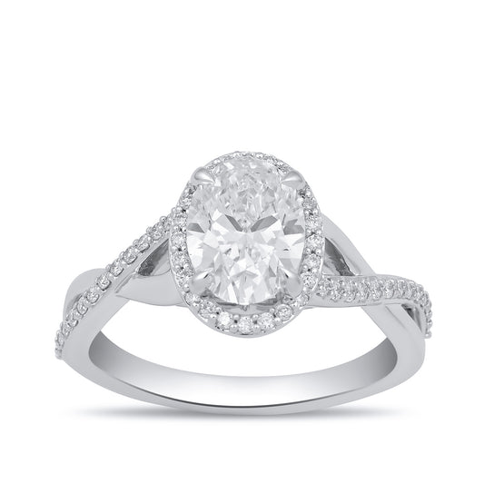 Adamante 3-1/4 ct. tw. Lab-Grown Oval Diamond Halo Twist Engagement Ring in 14K White Gold