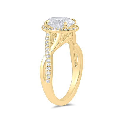 Adamante 3-1/4 ct. tw. Lab-Grown Oval Diamond Halo Twist Engagement Ring in 14K Yellow Gold front view