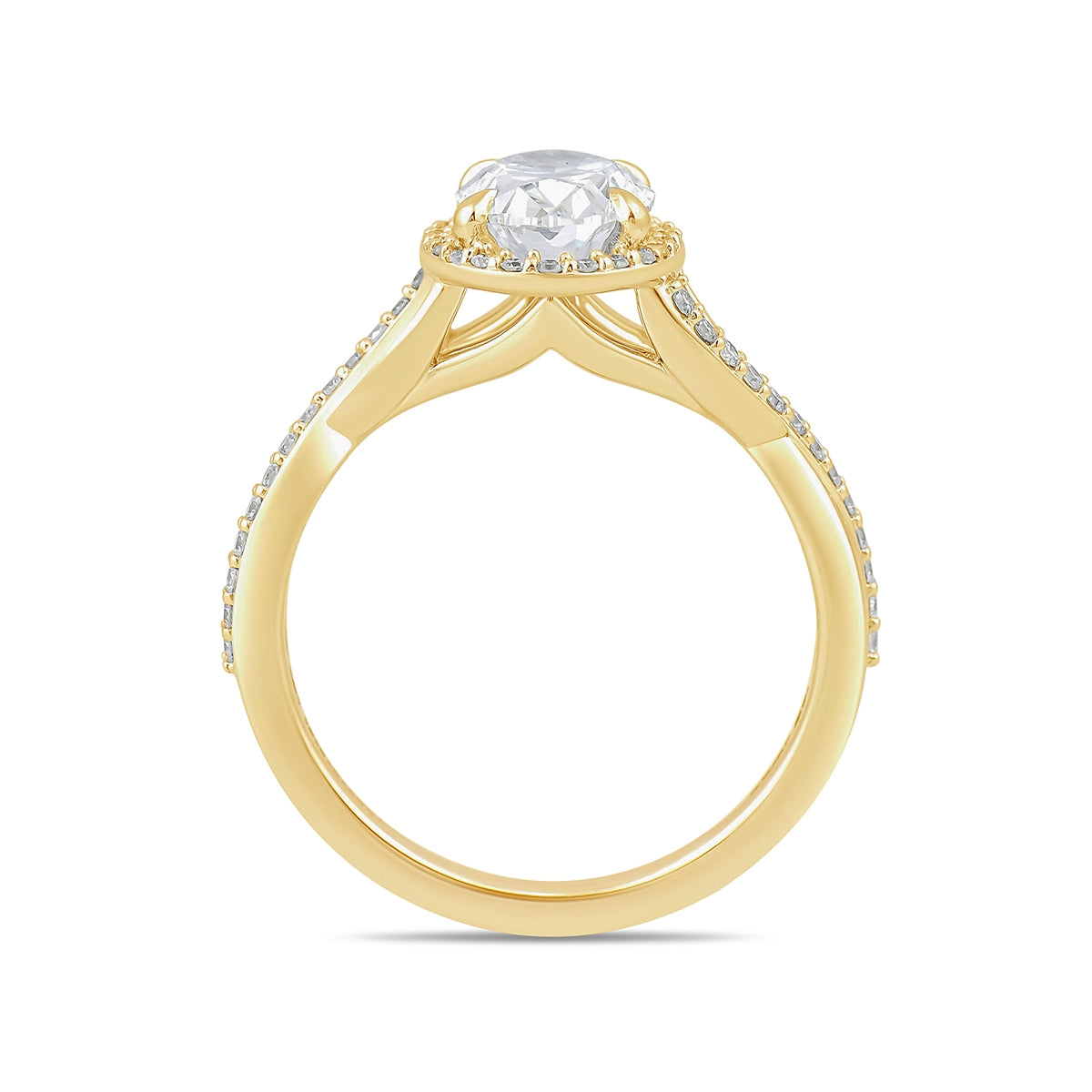 Adamante 3-1/4 ct. tw. Lab-Grown Oval Diamond Halo Twist Engagement Ring in 14K Yellow Gold side profile