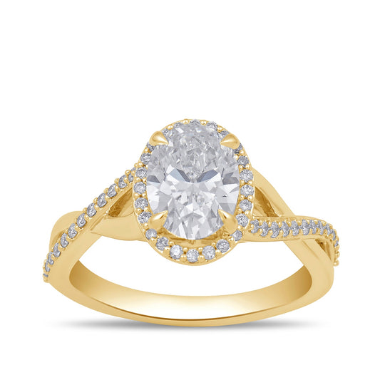 Adamante 3-1/4 ct. tw. Lab-Grown Oval Diamond Halo Twist Engagement Ring in 14K Yellow Gold