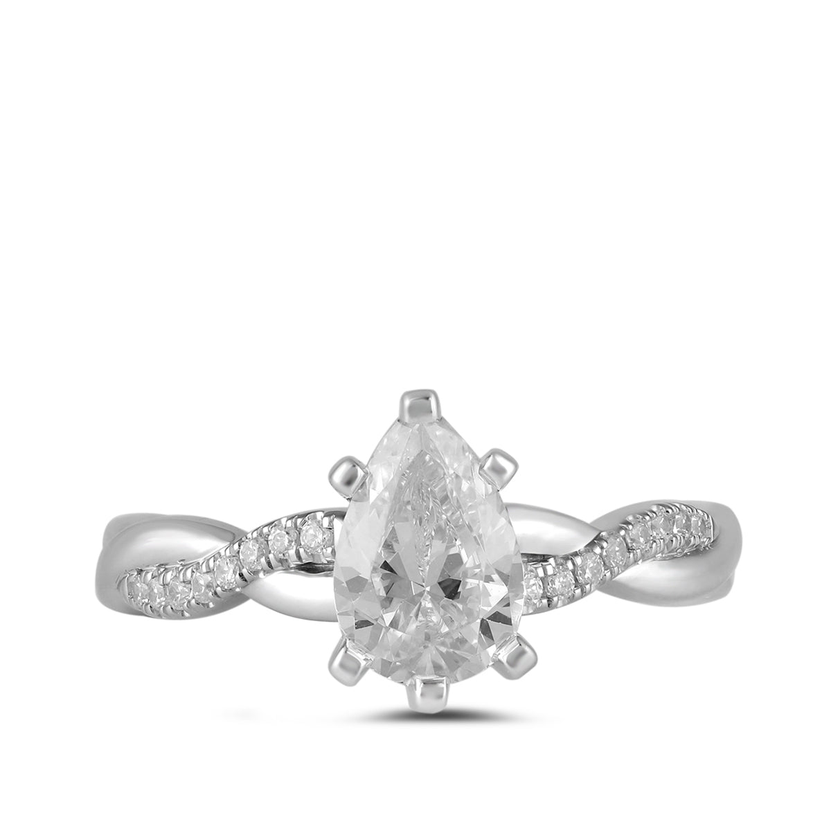 Adamante 3-1/10 ct. tw. Lab-Grown Pear Diamond Twist Engagement Ring in 14K White Gold close-up detail