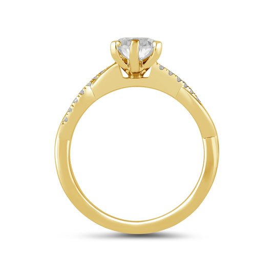 Adamante 3-1/10 ct. tw. Lab-Grown Pear Diamond Twist Engagement Ring in 14K Yellow Gold side profile