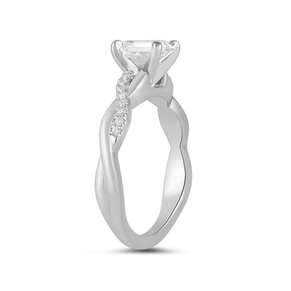 Adamante 3-1/10 ct. tw. Lab-Grown Emerald Cut Diamond Twist Engagement Ring in 14K White Gold front view