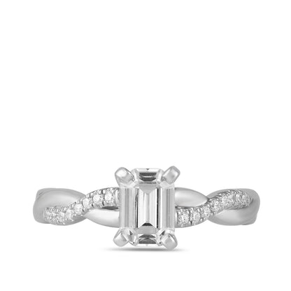 Adamante 3-1/10 ct. tw. Lab-Grown Emerald Cut Diamond Twist Engagement Ring in 14K White Gold close-up detail