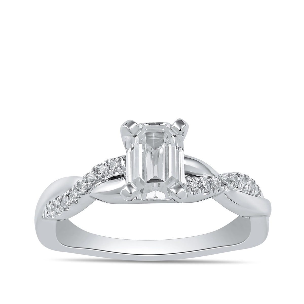 Adamante 3-1/10 ct. tw. Lab-Grown Emerald Cut Diamond Twist Engagement Ring in 14K White Gold