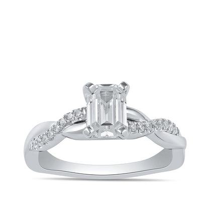 Adamante 3-1/10 ct. tw. Lab-Grown Emerald Cut Diamond Twist Engagement Ring in 14K White Gold