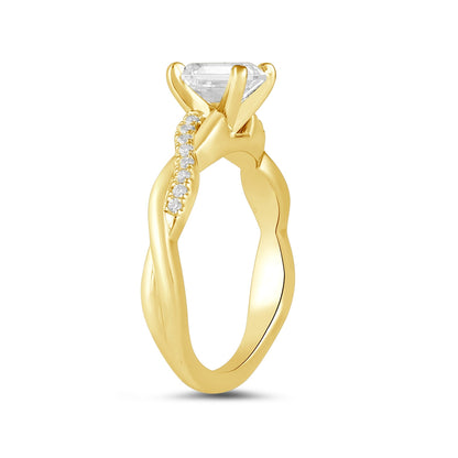 Adamante 3-1/10 ct. tw. Lab-Grown Emerald Cut Diamond Twist Engagement Ring in 14K Yellow Gold front view