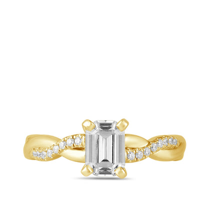 Adamante 3-1/10 ct. tw. Lab-Grown Emerald Cut Diamond Twist Engagement Ring in 14K Yellow Gold close-up detail