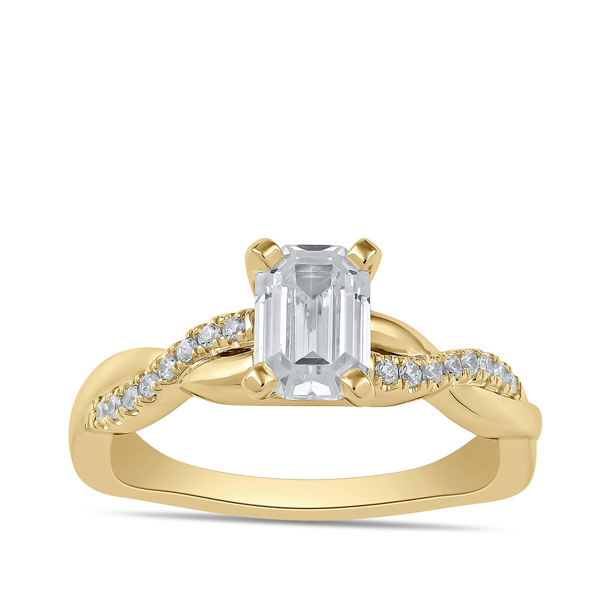 Adamante 3-1/10 ct. tw. Lab-Grown Emerald Cut Diamond Twist Engagement Ring in 14K Yellow Gold