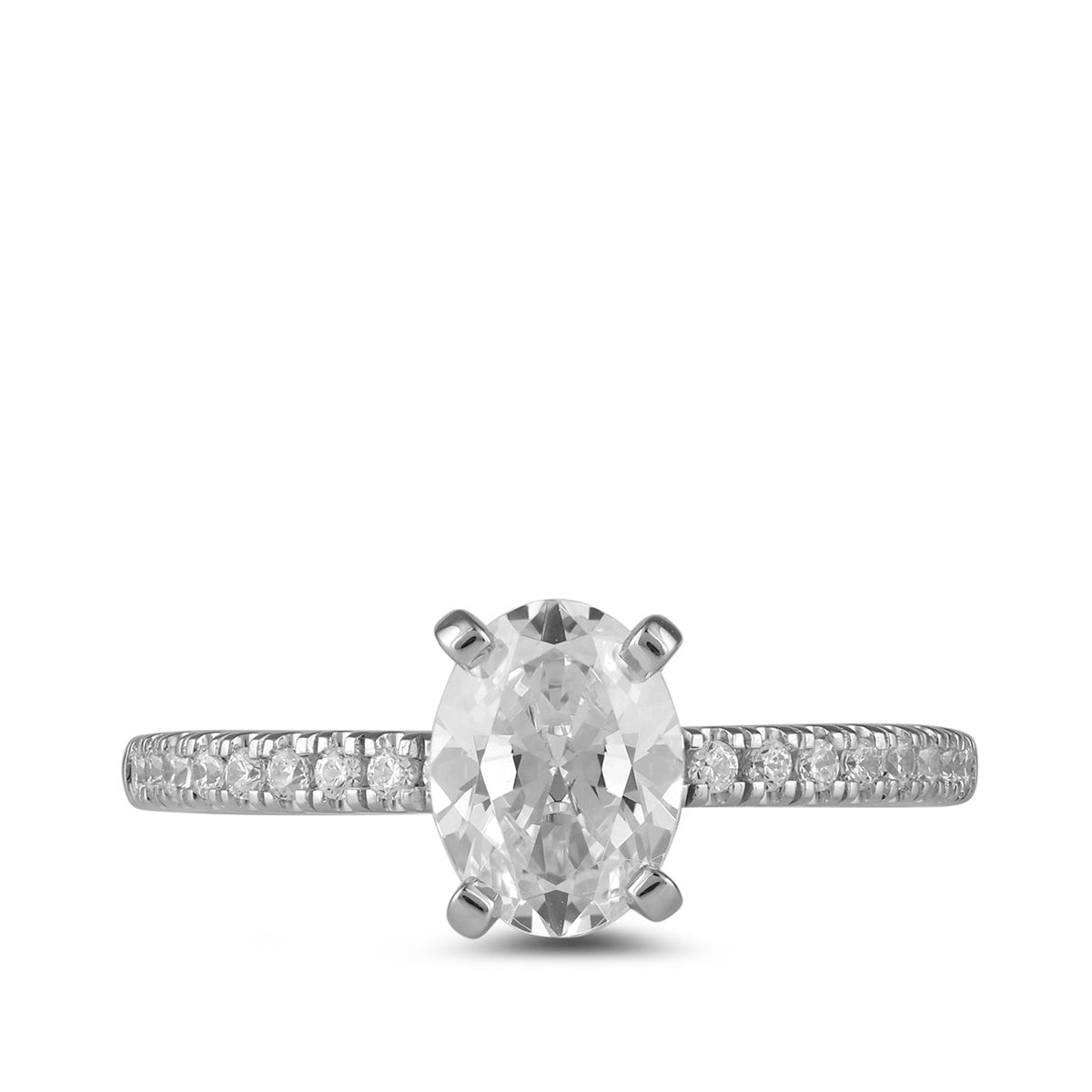 Adamante 3-1/7 ct. tw. Lab-Grown Oval Diamond Engagement Ring in 14K White Gold close-up detail