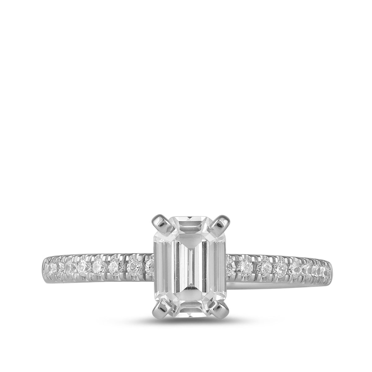 Adamante 3-1/7 ct. tw. Lab-Grown Emerald Cut Diamond Engagement Ring in 14K White Gold close-up detail