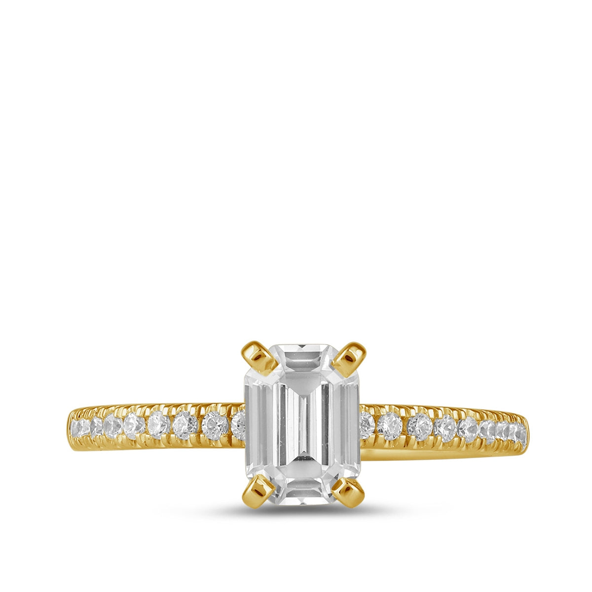 Adamante 3-1/7 ct. tw. Lab-Grown Emerald Cut Diamond Engagement Ring in 14K Yellow Gold close-up detail