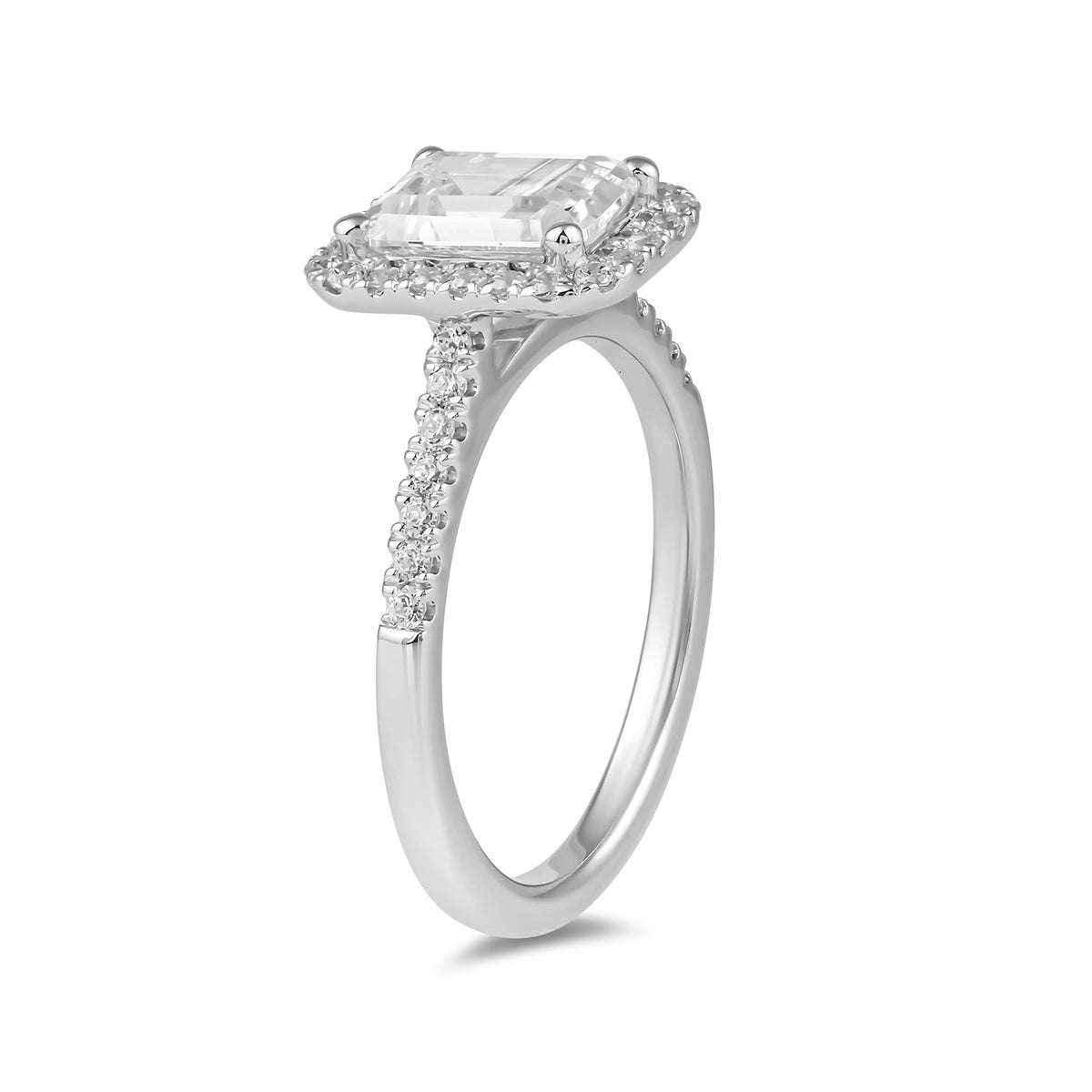 Adamante 3-1/3 ct. tw. Lab-Grown Emerald Cut Diamond Halo Engagement Ring in 14K White Gold front view (2)