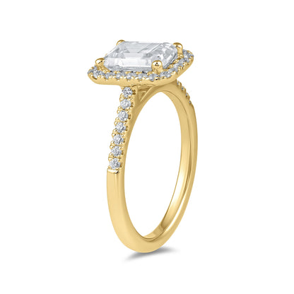 Adamante 3-1/3 ct. tw. Lab-Grown Emerald Cut Diamond Halo Engagement Ring in 14K Yellow Gold side profile (2)