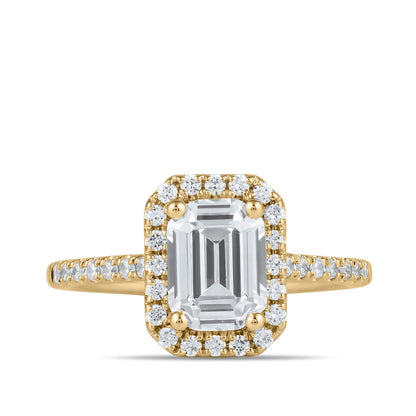 Adamante 3-1/3 ct. tw. Lab-Grown Emerald Cut Diamond Halo Engagement Ring in 14K Yellow Gold close-up detail (2)