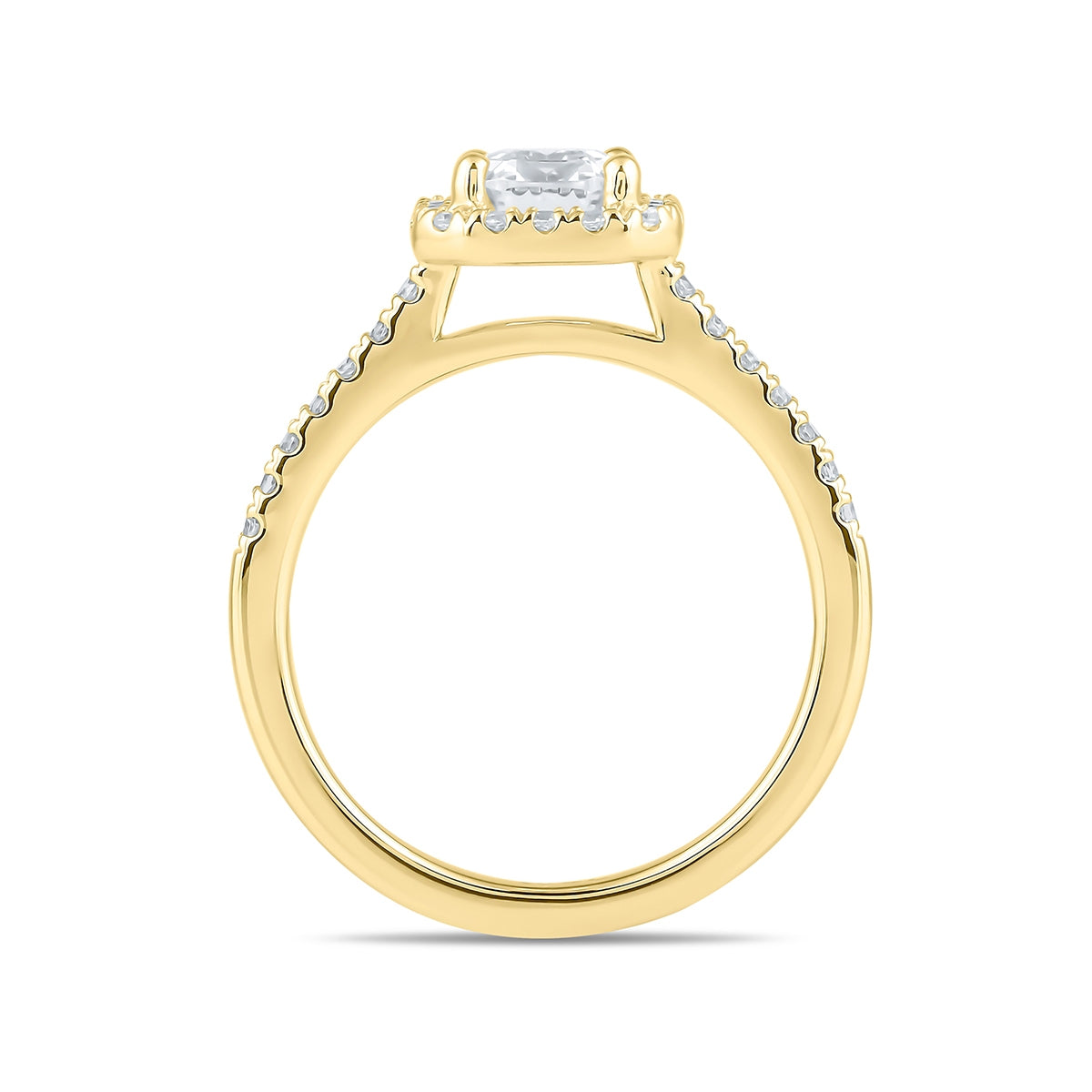 Adamante 3-1/3 ct. tw. Lab-Grown Emerald Cut Diamond Halo Engagement Ring in 14K Yellow Gold front view (2)