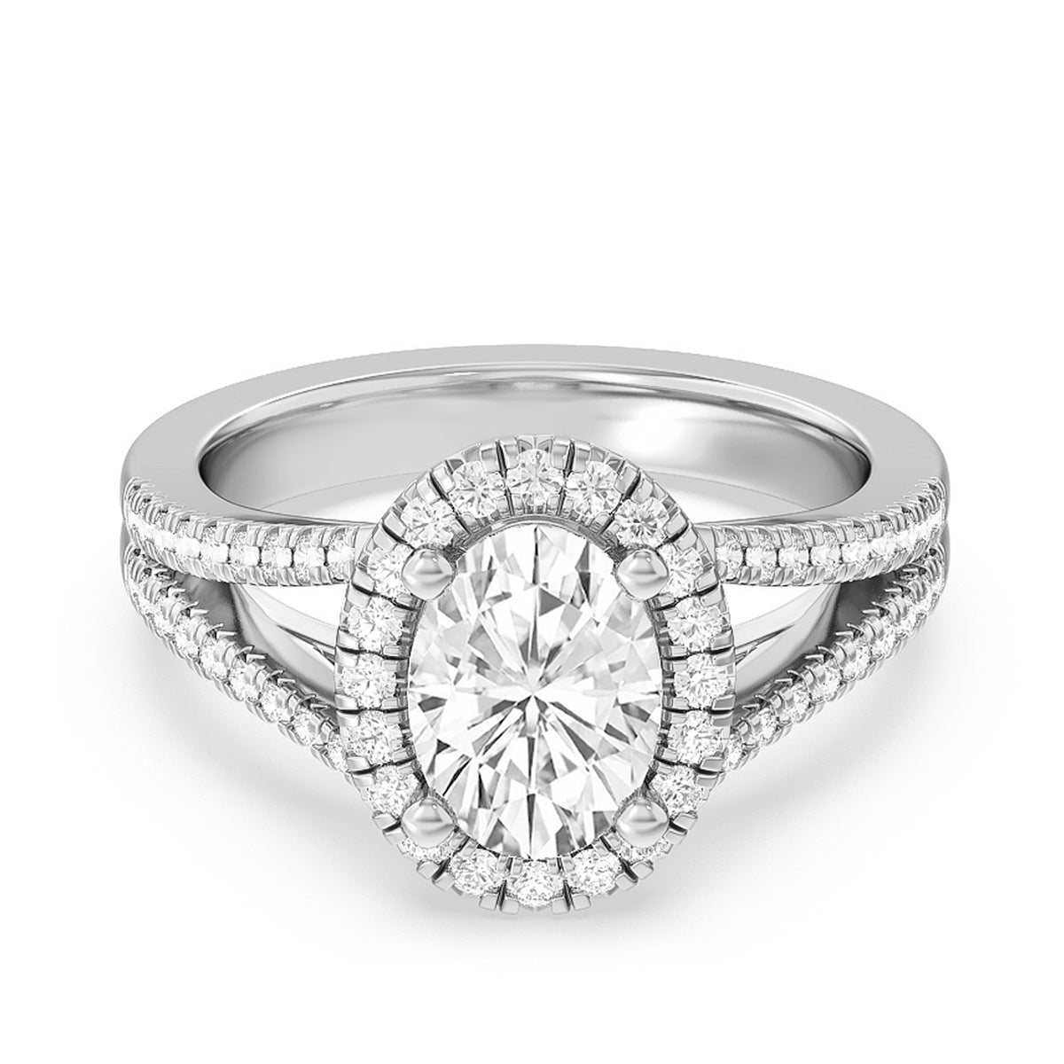 Adamante 3-1/3 ct. tw. Lab-Grown Oval Diamond Halo Engagement Ring in 14K White Gold close-up detail